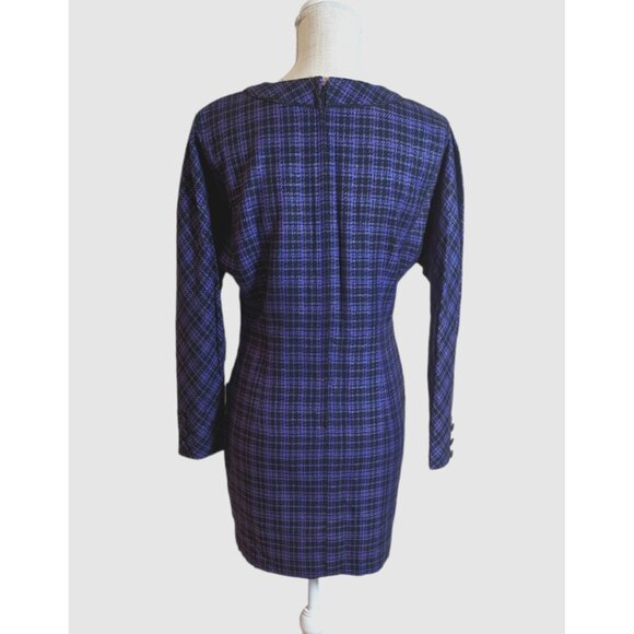 Rosanna Purple Plaid Retro Long Sleeve Shift Dress - Picture 4 of 4